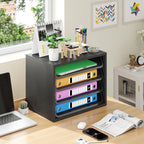 Simple Trending Desk File Organizers, 4-Tier Letter Tray Paper Organizer with File Holder, Wooden Paper Sorter for Office Supplies, Black