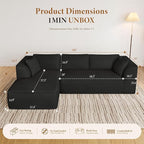 Vesgantti 106" Boneless Couch with Chaise, Deep Seat Comfy Cloud Modular Sofa Corduroy Memory Foam Sectional Couches for Living Room Bedroom, No Assembly Required (Black, Left-Facing Chaise)