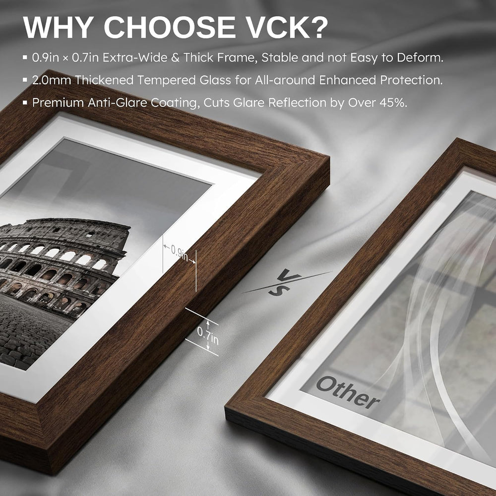 VCK 16x24 Frame 3 Pack, Brown Wood, 12x18 Mat, for Picture Print