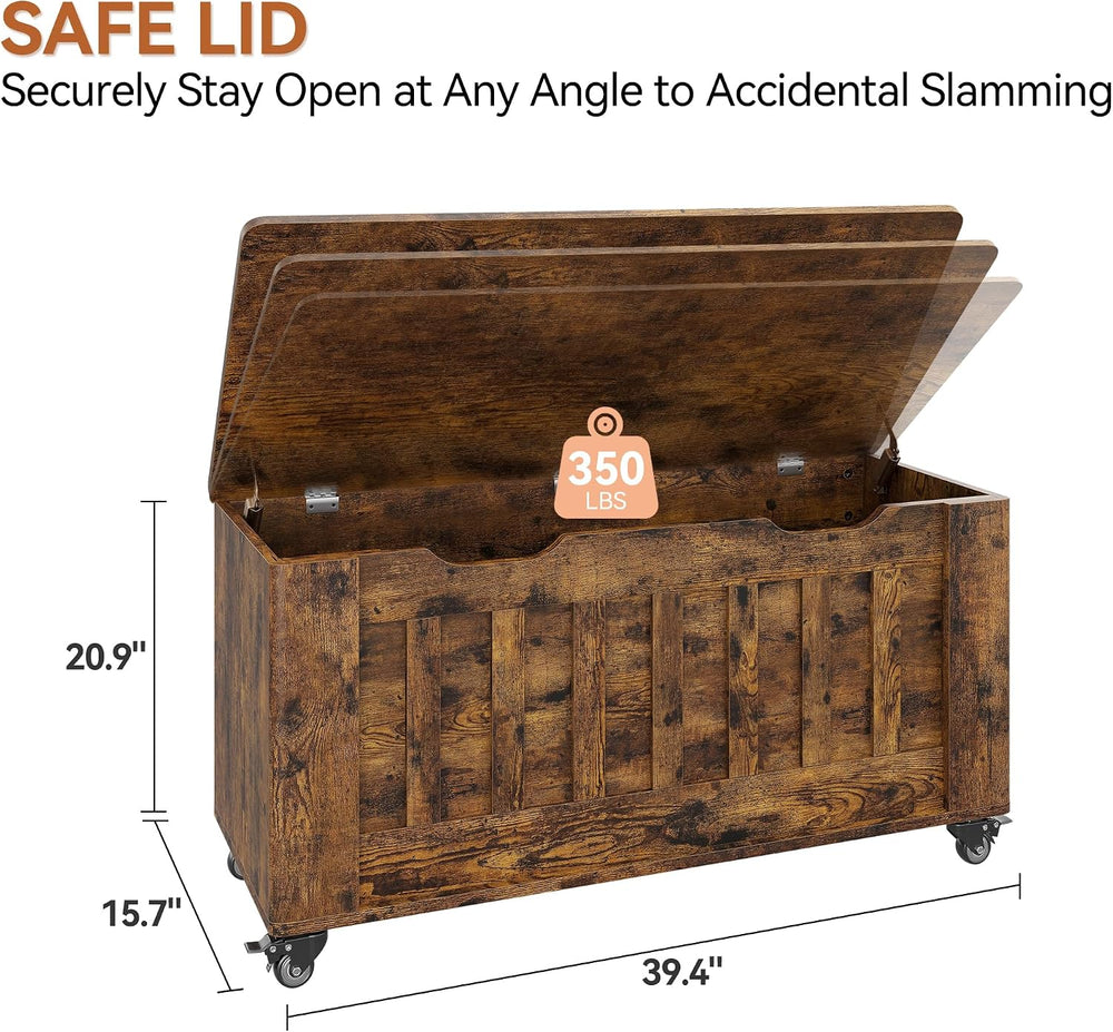GarveeHome Storage Chest, 39.4" Wooden Storage Bench with 4 Wheels (Brow...