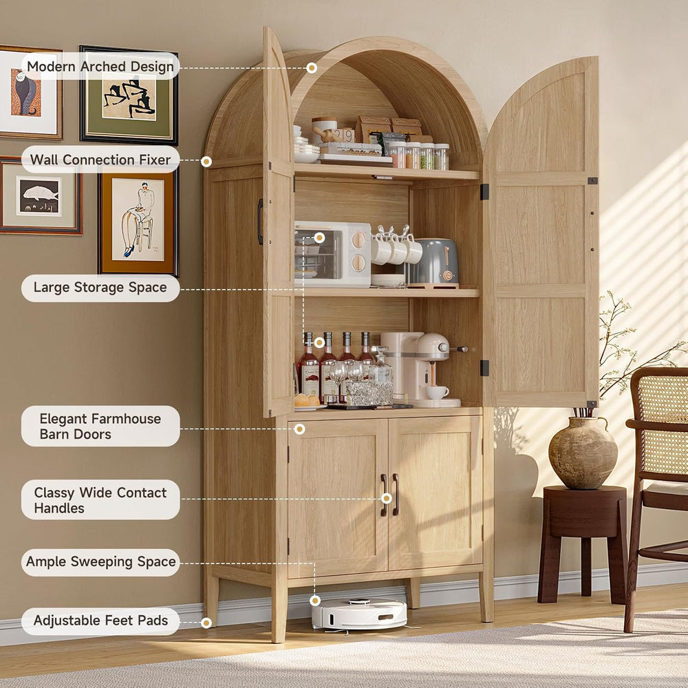 ONBRILL 71" Tall Wooden Arched Cabinet, 5-Tier Arched Kitchen Pantry Cab...