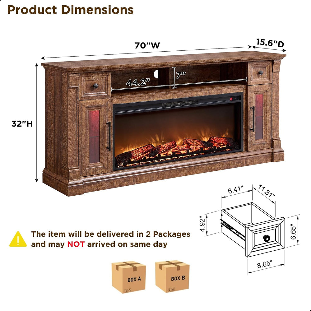 OKD 70" Farmhouse Fireplace TV Stand for TVs Up to 80", Reclaimed B...
