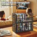 DVD Storage Box, 2 Pack Holds 56 DVDs 64 Blu ray, Stackable Media Organizer with Magnetic Door for CD, Video Game Cases, Shelf Organizer