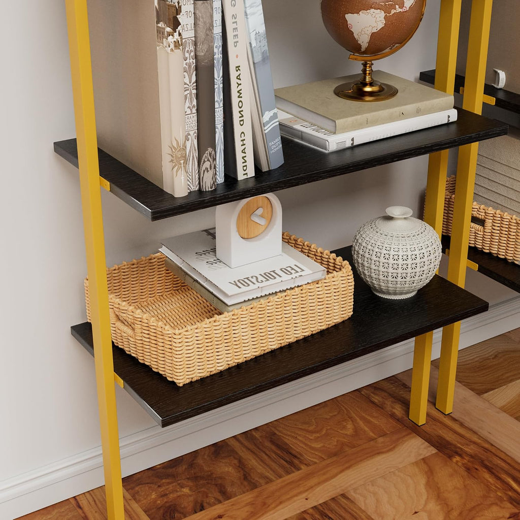 5-Tier Ladder Shelf Wall Mount, Wall Bookcase with 5 Open Shelves for Living Room Bedroom, Narrow Ladder Shelf for Small Spaces, Sturdy Metal Frame Bookshelf for Home Office and Collectors