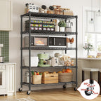 REIBII 73''H Storage Shelves 1660LBS Wire Shelving Unit with Wheels 5 Tier Metal Shelving,Heavy Duty Metal Shelves for Storage Rack,73''HX35''WX15''D