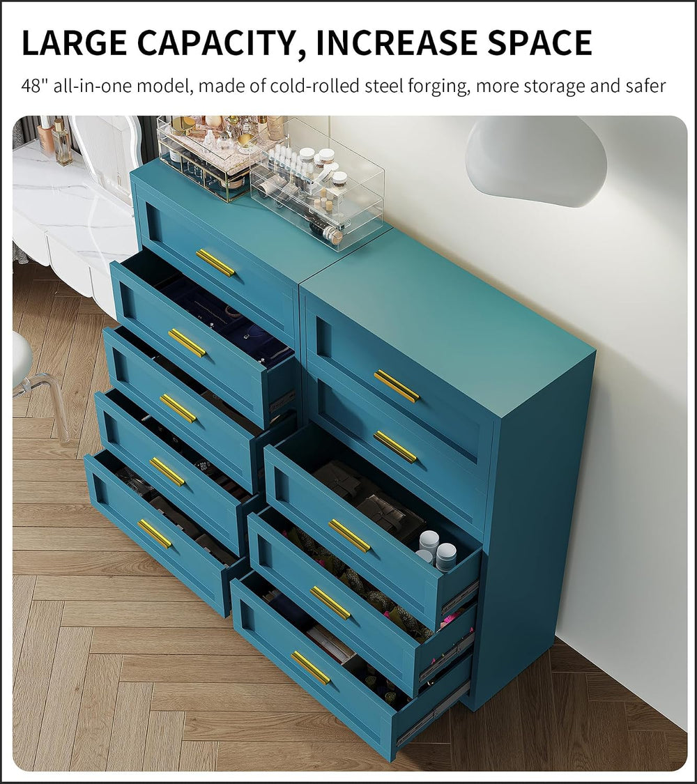 Blue 5 Drawer Metal Dresser