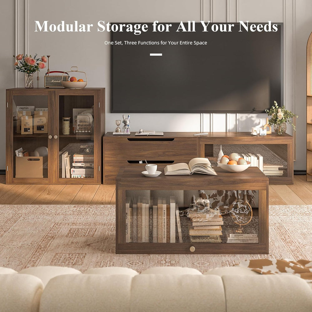 DIY Storage Cabinet 63'' Walnut - Glass Doors & Drawers Sideboard...