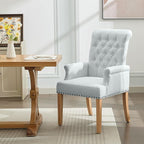 Fabric Dining Chair with Arms, Upholstered Tufted High Back Dining Room Chairs, Accent Armchair with Solid Wood Leg and Nailhead Trim, Kitchen Dining Living Room, Sky Blue