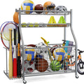 Garage Sports Equipment Organizer,Ball Storage With Four Baskets And Six Hooks,Sports Organizer For Garage,Heavy Duty Garage Organizer,Garage Storage,Garage Organization,Outdoor Toy Storage
