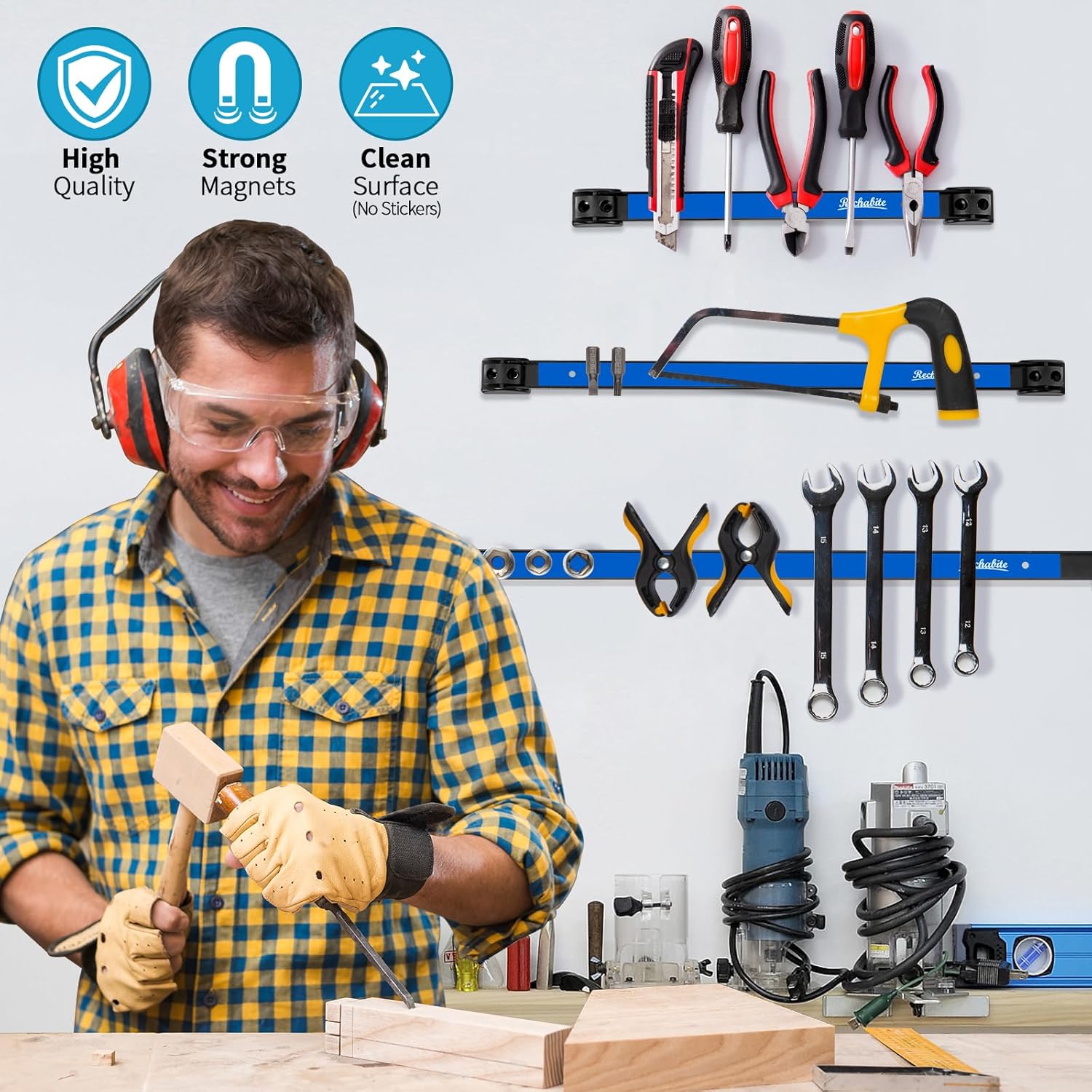 12" 18" 24" Magnetic Tool Holder Strip, Blue Magnet Bar, Metal Tool Organizer Rack for Garage Organization, Easy To Install in Workshop, Mounting Screws Included