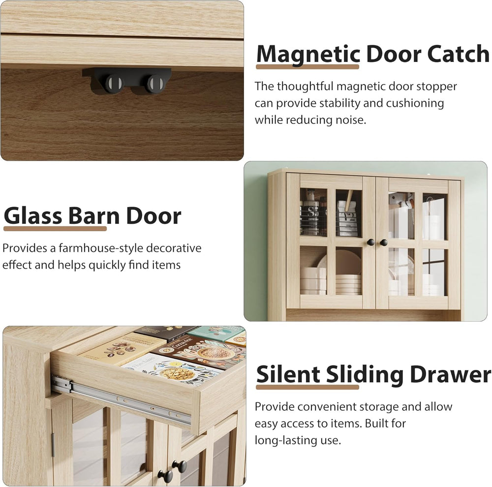 IDEAHOUSE 72 Inch Kitchen Pantry Cabinet with Glass Doors, Drawer and Adjusta...
