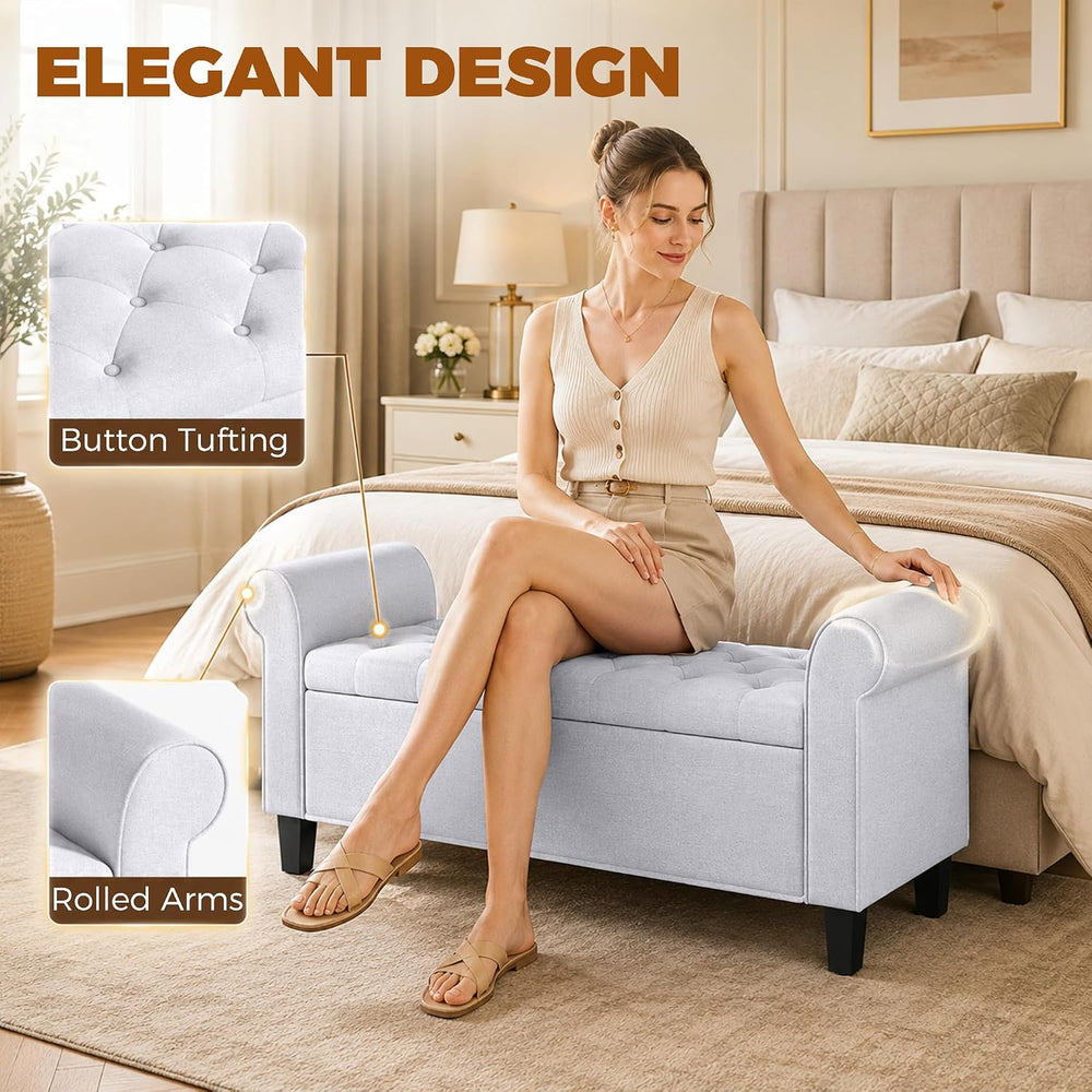 HOMCOM 47" Storage Ottoman Bench, Tufted Long Ottoman with Storage Chest...