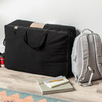 Soft Canvas Storage Bags with Zipper. Thick Breathable, 2pc King/Queen Comforter Organizer. Four Carrying Handles and Window. Large 25x19x9in Bag for Sheets Blankets Bedding Pillows, Clothes (Black)