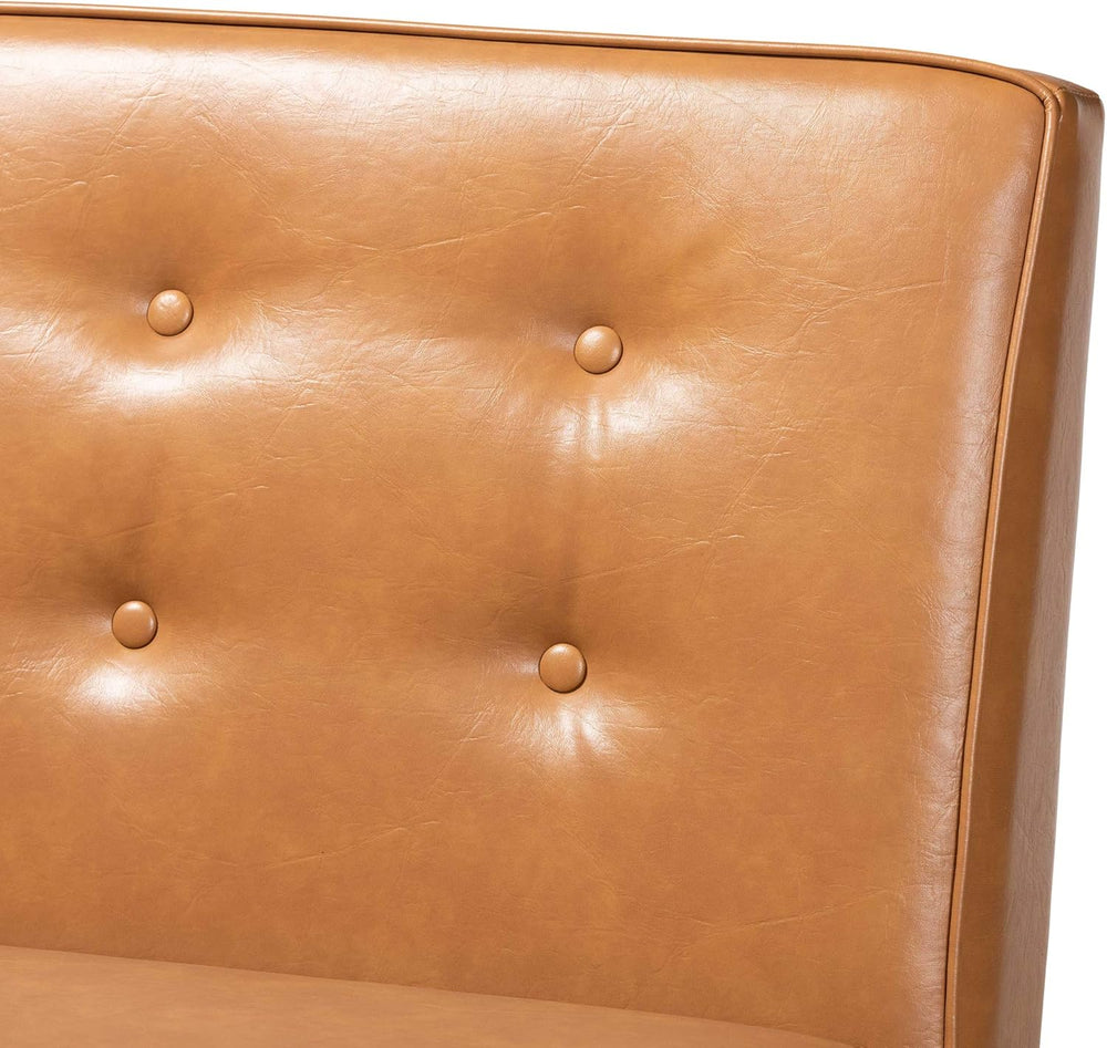 Baxton Studio Arvid Mid-Century Modern Tan Faux Leather Upholstered and Walnu...