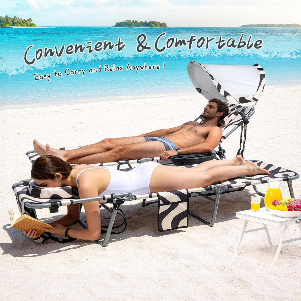 Tanning Chair with Face Hole for Adults, Outdoor Folding Lounge Chair with Ca...