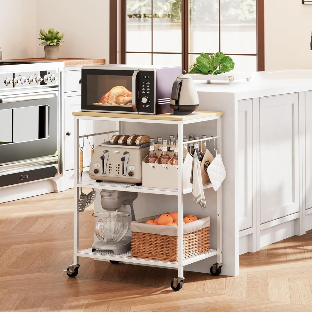 Homleke 3-Tier Rolling Kitchen Microwave Cart, Utility Cart | with Lockable W...