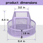 YINGHUA Metal Mesh Desk Organizer with 5 Compartments and Rotating Pencil Holder Pen and Stationery Organizer for Office Home School Anti Slip Base Purple