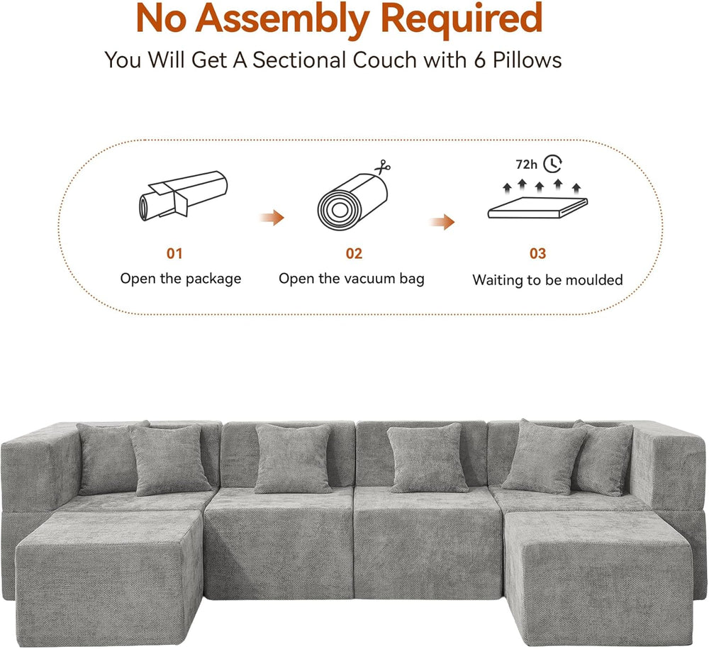 MONVANE Modular Sectional Cloud Couch for Living Room - 130'' 6 Seate...
