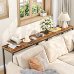Simple Trending Narrow Side Table, 29.8" Console Table, Rustic Brown | Slim Entryway Table, Metal Frame, Adjustable Feet Pads, Industrial Style Behind Couch Table, for Entryway, Living Room