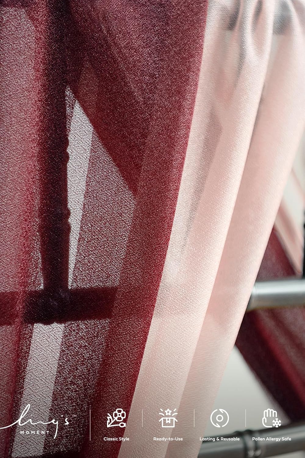 Ling's moment Chair Sashes, Wedding Aisle Decorations, Burgundy Pink Blush | 16pcs Chair Cover Draping Fabric Wrinkle-Free with Tie for Party Ceremony Reception Floral Arrangement Banquet Outdoor Decor