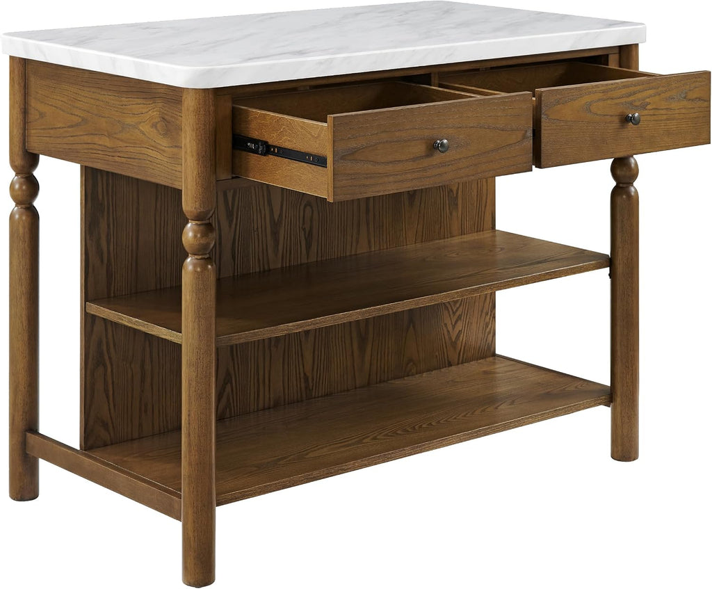 Crosley Furniture Roselyn Traditional Kitchen Island Breakfast Bar Table, Counter-Height Dining, Brown/White Marble