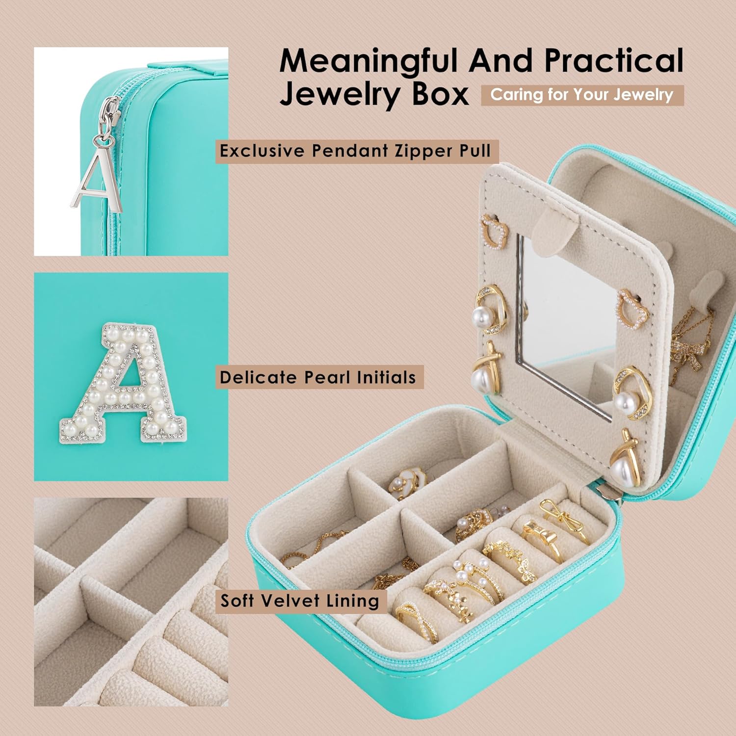 Birthday Gifts For Women - Initial Jewelry Box, Travel Jewelry Case, Small Travel Organizer, Graduation & Bridesmaid Gifts