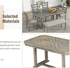 Merax 6-Piece Rubber Wood Dining Table Set with 4 Cushioned Chairs and Bench, Beautiful Wooden Grain Pattern Tabletop, Grey