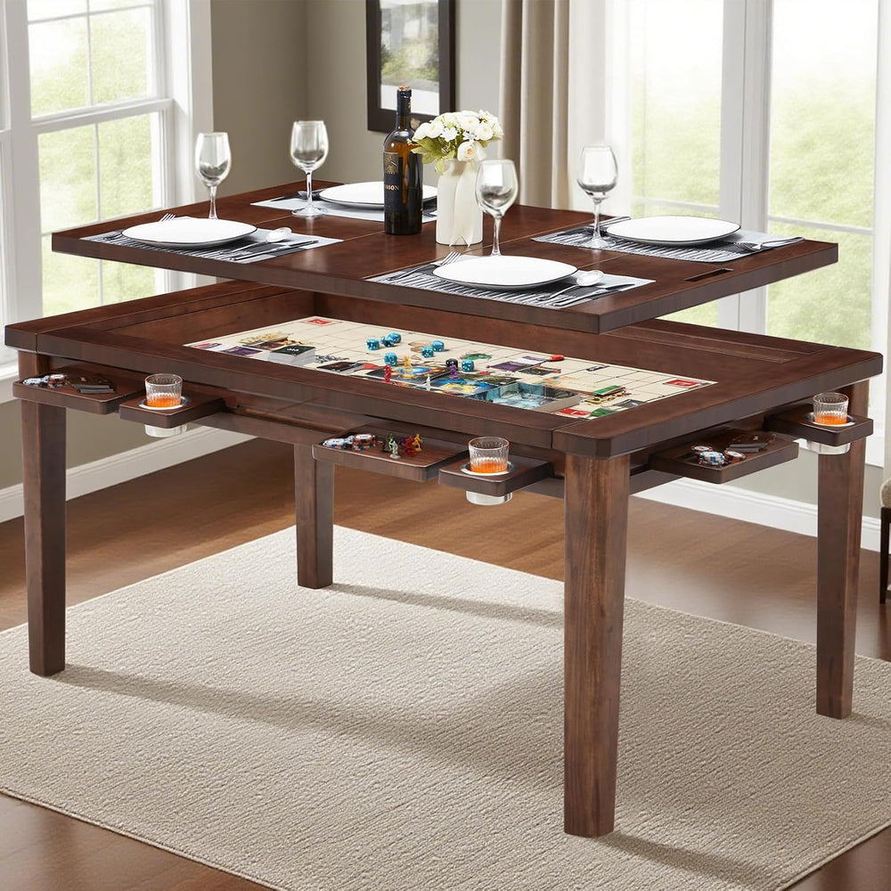 63"x39" Board Game Table with Removable Top Solid Wood Dining/Gamin...