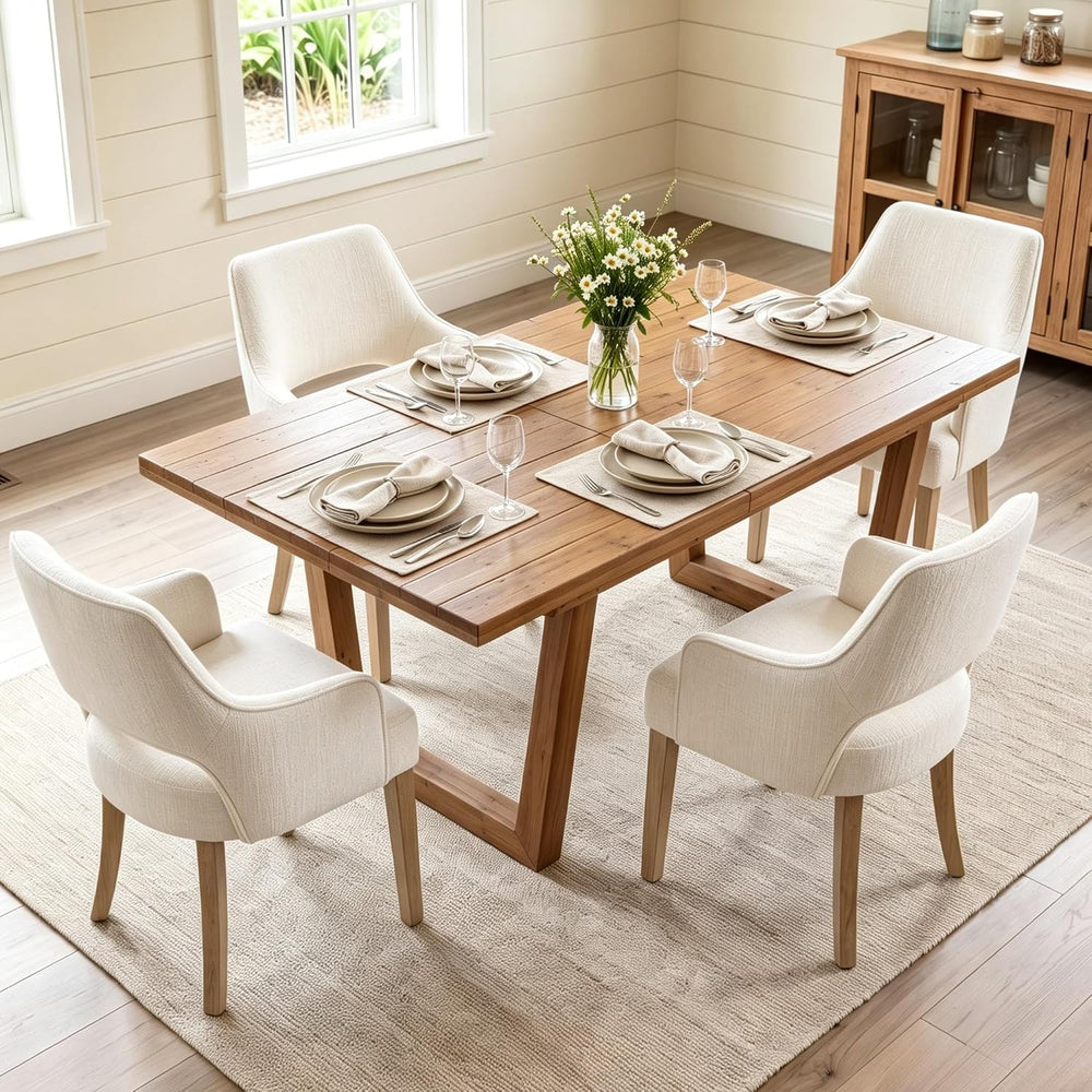 Linen Upholstered Dining Chairs Set of 4 with Arms