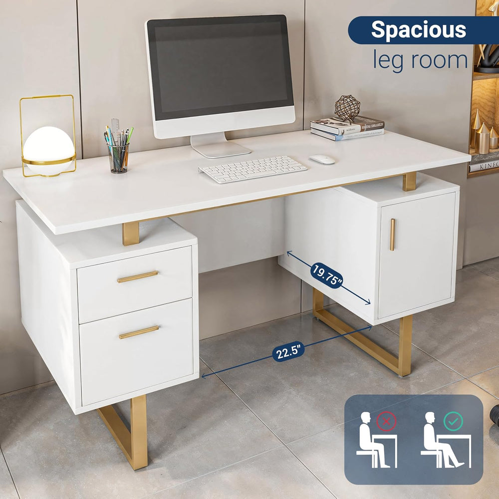 Techni Mobili 51"W Computer Desk w/ 2 Drawers & Storage Cabinet, Whi...