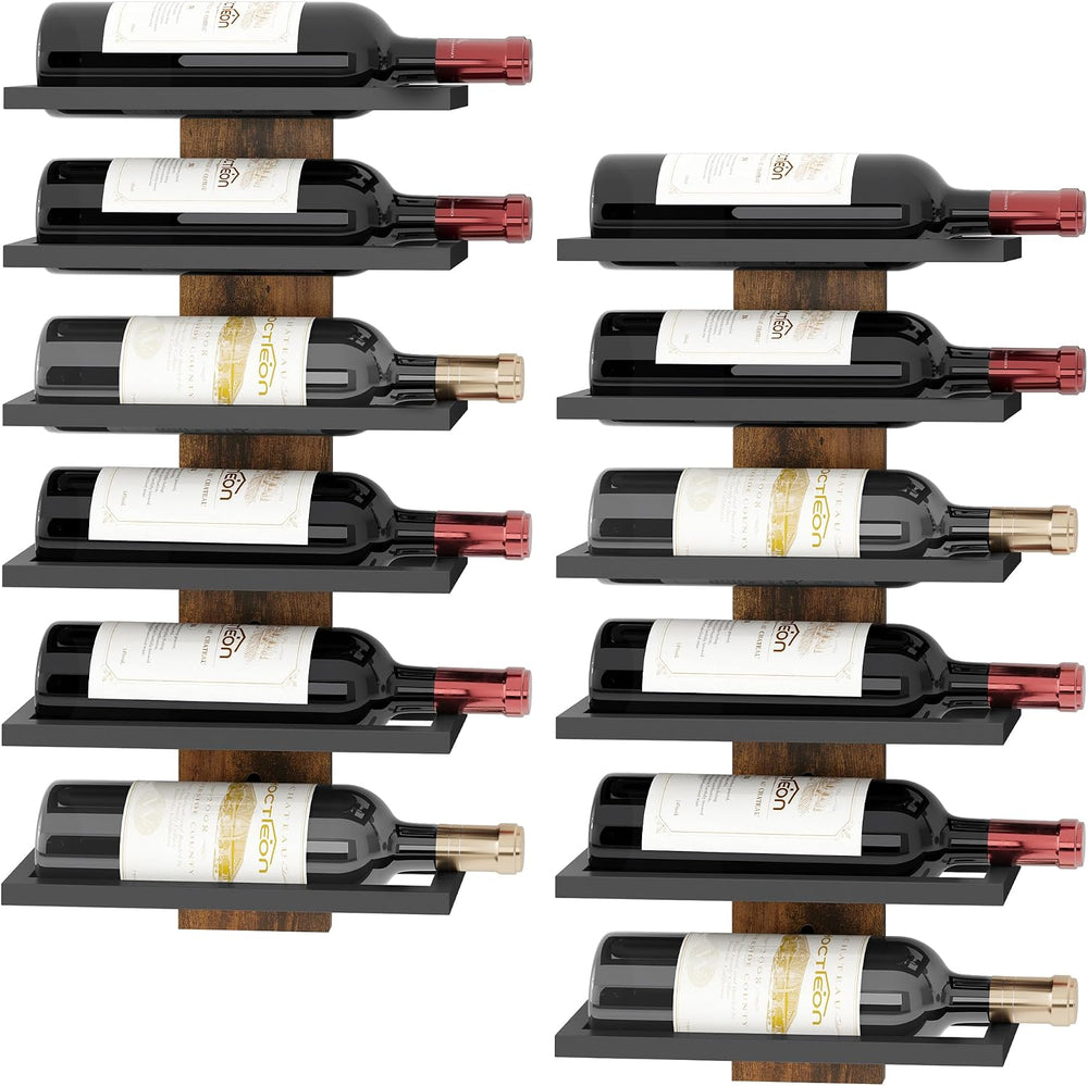 Hoctieon 2-Set 6 Tier Wall Mount Wine Rack, Wall Mounted Wine Bottle Racks fo...