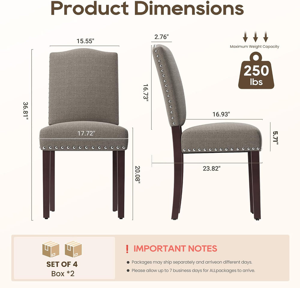 Upholstered Dining Chairs Set of 4 with Thickened Seat Cushion, Wooden Mid-Ce...