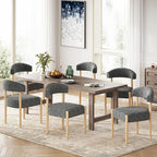 VKNOW Wooden Dining Chairs Set of 4, Modern Upholstered Dining Room Chairs with Rubberwood Legs and Curved Backrest, Fabric Kitchen Chairs for Farmhouse/Living Room/Dining Room, Black