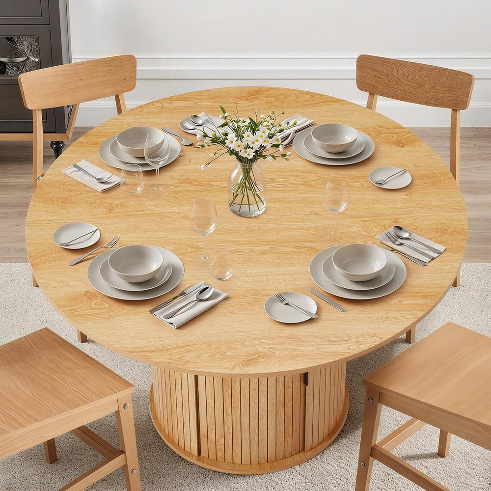 AVAWING 47-inch Round Dining Table for 4-6, Circle Fluted Kitchen Table with ...