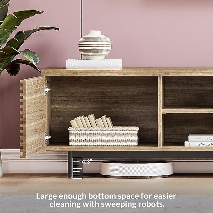 BELLEZE Fluted TV Stand for TV up to 75", Modern Entertainment Center wi...