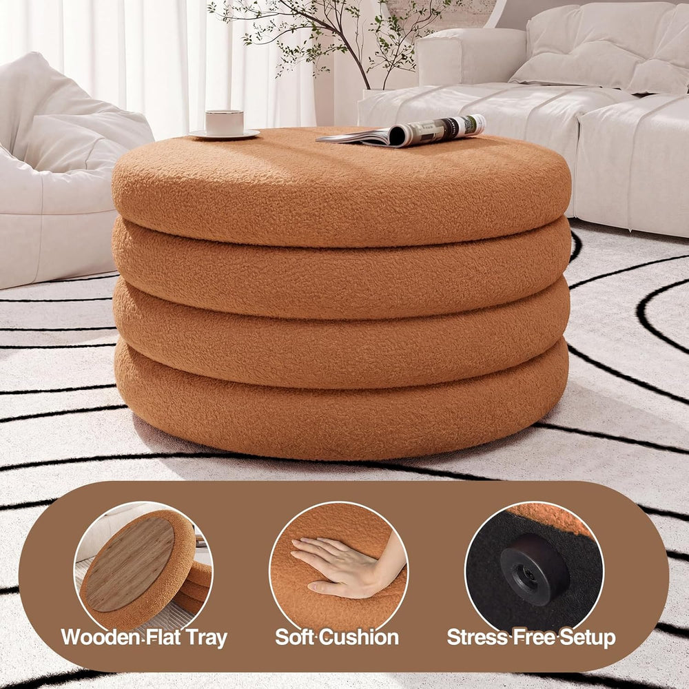 FiveWillowise 30 Inch Round Ottoman with Storage,Large Sherpa Coffee Table | ...