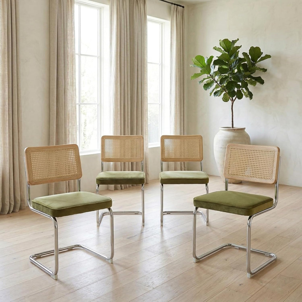 Rattan Dining Chairs Set of 4, Mid-Century Modern Dining Room Chairs with Can...
