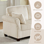 90.6" V-Shaped Sectional Sofa with Storage Ottoman, Corduroy Beige | Cloud Comfort, Couches for Living Room, 5-Seat, Comfy Deep Seat, 2 Throw Pillows, Bedroom, Apartment, Office
