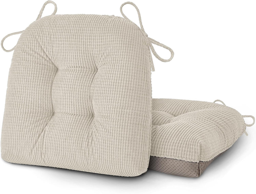 OVOV Dining Chair Cushions Set of 2 with Ties 18"x16.5"x3" Beige