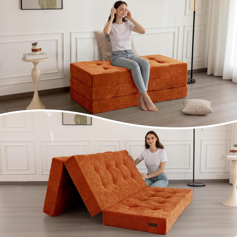 MAXYOYO 6" Folding Sofa Bed for Floor, Tufted Tri-Fold Floor Mattress | ...