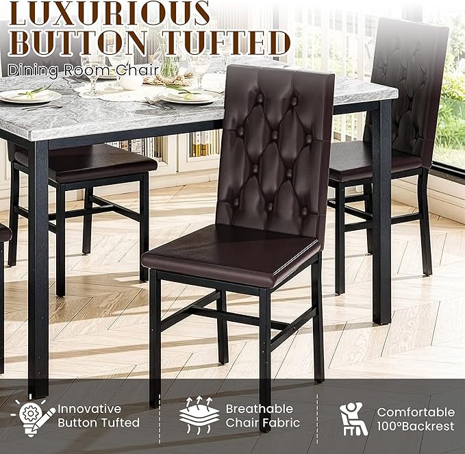Hooseng Dining Table Set for 4, Faux Marble Small Kitchen Table Chairs Set of...