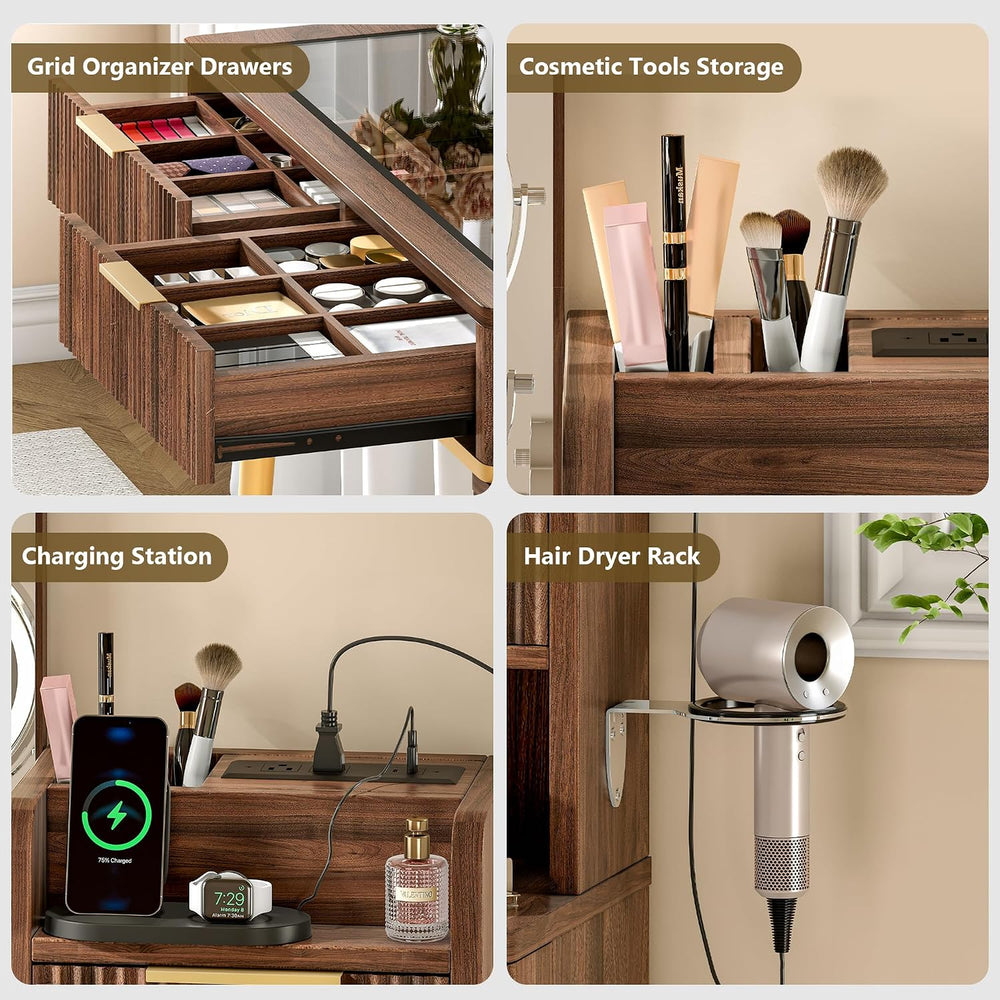 Einhomn 47" Vanity Desk with 5X Magnifying Mirror & 3-Color LED Ligh...