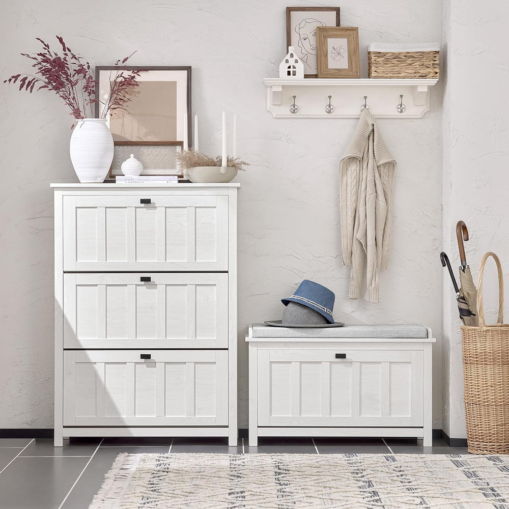 Haotian Farmhouse Shoe Storage Bench with Cushion