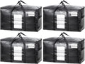 TAILI Extra Large Moving Bags, 4 Pack Black Heavy Duty Totes For Storage with Visible Window, Wrap Around Handles, Storage Bags for Space Saving, Alternative to Moving Boxes