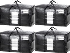 TAILI Extra Large Moving Bags, 4 Pack Black Heavy Duty Totes For Storage with Visible Window, Wrap Around Handles, Storage Bags for Space Saving, Alternative to Moving Boxes