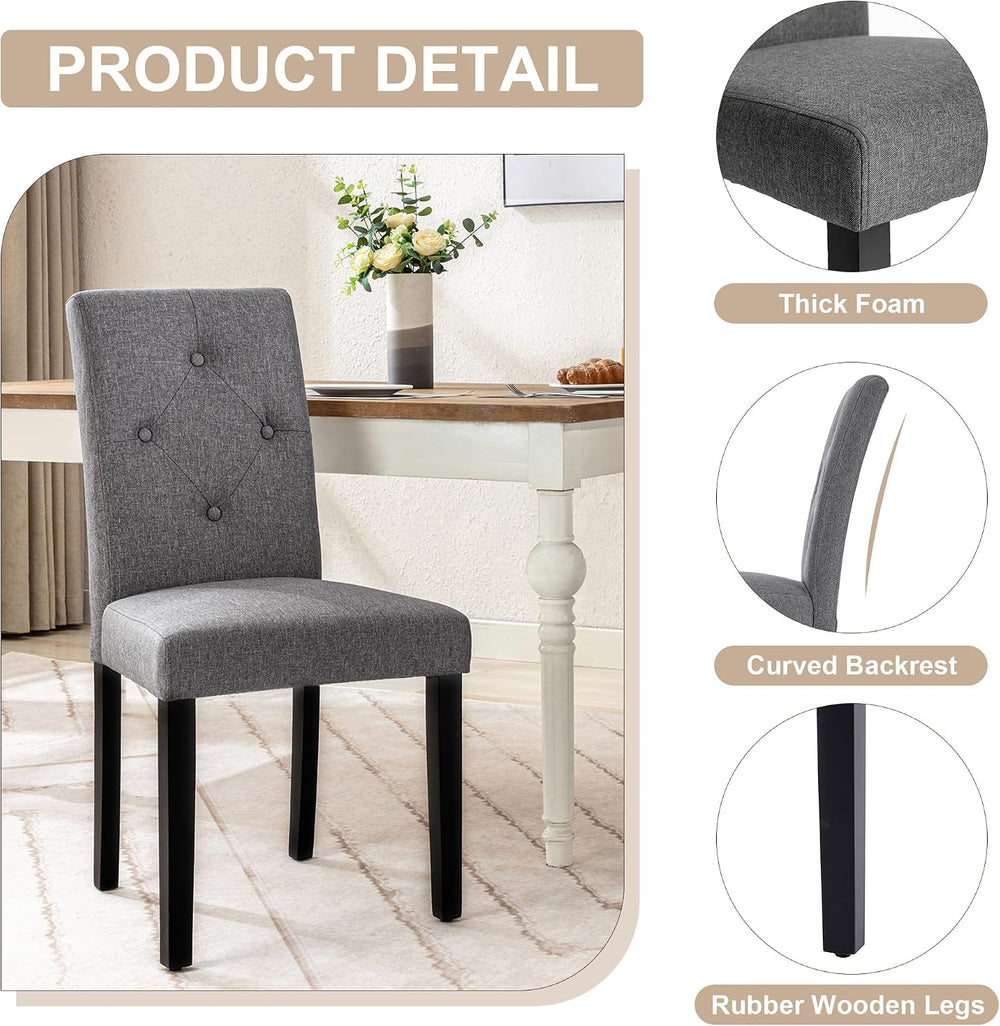 VECELO Upholstered Dining Chairs Set of 6, Modern Fabric and Solid Wood Legs ...