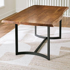 Signature Design by Ashley Fortmaine Contemporary Dining Table with Natural Live Edge, Light Brown & Black