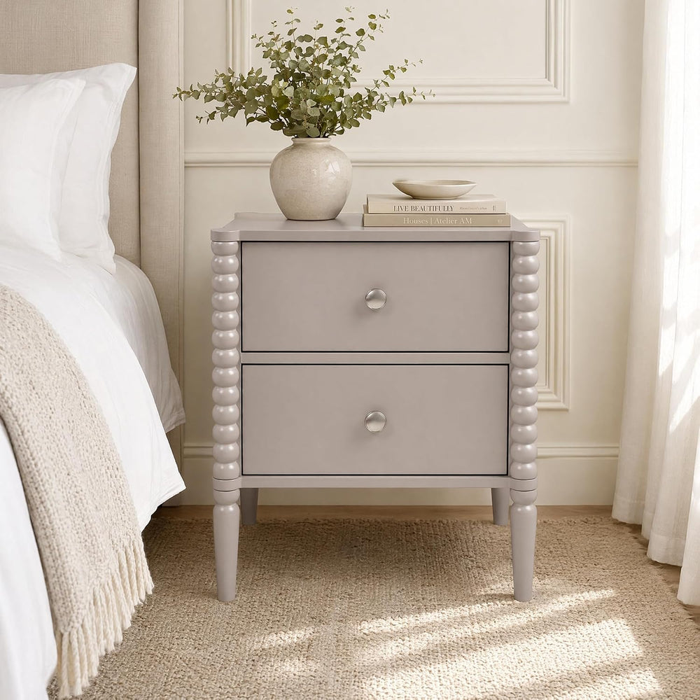 2-Drawer Nightstand, Modern Bedside Table with Silver Handles, 19.69" W ...