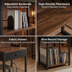 CD Storage Rack, 6-Tier DVD Organizer Shelf with Drawer & Adjustable Book Stoppers, Vinyl Record Holder &Multi-Purpose Media Organizer, Ideal for Living Room/Home Office,15.7x11.8x64.3Inch