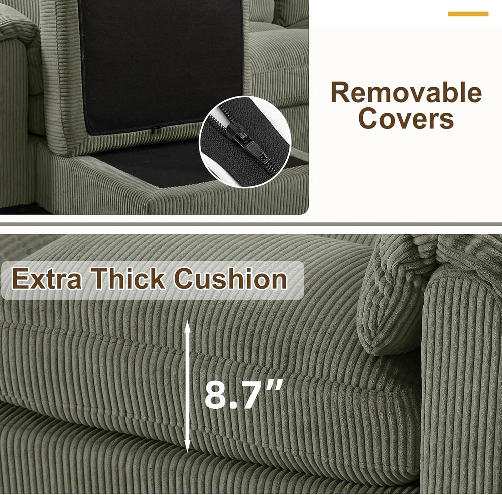 HAOMARKETS Corduroy Sofa Set, Upholstered Ottoman Footrest, Modern Living Roo...